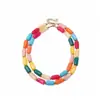 Pulsera y collar acrílicos de gradiente cilíndricos transfronterizos europeos y americanos, cadena para la clavícula de bloques de color dopamina, joyería de lujo ligero de alta gama
