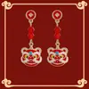 Aretes Rojos de León Pequeño para el Año Nuevo, Festivos 2026 Aretes de Nuevo Estilo Chino, Edición de Año Nuevo, Aretes de Aguja de Plata 925 para Mujer