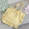 65136 Bolso Tote de Cuadros Finos Verde Claro con Volantes y Correas, Estilo Coreano para Niñas, Adecuado para la Escuela y el Viaje Diario, Bolso de Hombro de Gran Capacidad