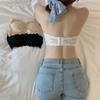 Encaje borde palabra única pecho envuelto para mujer tres botones anti-exposición bottoming top de tubo sujetador ropa interior con almohadilla para el pecho interior push up