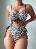 2025 Moda europea y americana nuevo estampado de leopardo multicolor con cordón traje de baño bikini sexy ajustado triángulo de una pieza para mujer