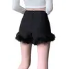 2026 Nuevo Otoño Invierno Ropa Exterior Pantalones Cortos Peludos Negros Moda para Mujer Adelgazantes Cintura Alta Línea A Pantalones Cortos