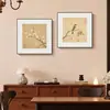 Pintura a Tinta Transfronteiriça de Lótus e Crisântemo em Tela Dupla, Pintura Decorativa para Parede de Fundo de Restaurante Estilo Medieval, Arte de Parede para Sala de Chá de Pousada