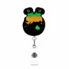 Porta-insignia de enfermera acrílico verde trébol retráctil fácil de jalar con clip giratorio de purpurina