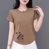 Moda de Comércio Exterior Transfronteiriço para Mães, Camiseta Curta Plus Size Redutora de Idade para Meia-Idade, Blusa Solta Emagrecedora