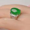Anillo de Calcedonia Verde Jadeíta Tipo Hielo para Hombre Verde Completo Hielo Alto Calcedonia Verde Vivo Anillo Incrustado Anillo de Jade