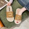 Pantuflas de Algodón Birkenstock de una Sola Tira para Mujer Ropa de Exterior Otoño e Invierno 2025 Nuevas Plataforma de Suela Gruesa Tacones Abiertos Pantuflas Cálidas de Felpa Forradas de Piel