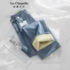 Jeans Espesso Reto com Forro de Lã para Mulheres Baixinhas, Tendência Outono e Inverno Novos Calças de Cintura Alta Soltas Estreitas de Perna Larga