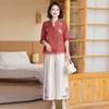 Vestido de verão estilo chinês para mãe, estilo ocidental, manga curta, vestido feminino de meia-idade e idosos, véu Xiangyun, blusa solta, cardigan fino bordado