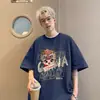 Camiseta de manga corta Año del Dragón Chino para Hombre Verano Estilo Japonés Moderna Impresa Casual Versátil Holgada Cuello Redondo Camiseta de Media Manga