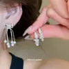 Aretes de aguja de plata con diamantes, moño de gota de agua, borlas de perlas, aretes versátiles exquisitos y simples, sensación de lujo ligero y alta gama