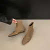 Botas Curtas de Moda Femininas 2025 Outono/Inverno, Bico Quadrado, Camurça com Recortes, Estilo Novo, Botas Slim com Zíper nas Costas