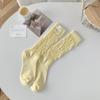 Calcetines para Mujer de Cinco Capas Luo Kou Torcidos Calcetines Ins de Moda Estilo Japonés Etiqueta de Tela Color Sólido Calcetines Apilados Estilo Fresco Pequeño Algodón Peinado para Mujer