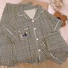 Pijama de algodón nube para mujer, verano, nuevo, lindo, cuadros negros, perro salchicha, manga corta, tres piezas, ropa de casa, foto real, venta al por mayor