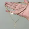 Estilo Cool Europeo y Americano Cadena de Hueso de Serpiente Metálica Colgante de Cruz de Diamante Burbuja Collar Apilado de Tres Capas Collar de Alta Gama