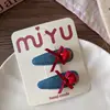 Pinza para el pelo con flequillo lateral de estrella roja dulce estilo coreano, pinza Bb para niñas, accesorio para el pelo con horquilla de cuero plateado y mezclilla