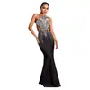 C7122 Moda Europeia e Americana Transfronteiriça Aliexpress Amazon Vestido Feminino Justo Cauda de Peixe com Strass Vestido Costas Nuas