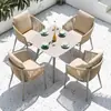 Mesas y sillas para patio exterior, sillas de plástico y madera para balcón de villa al aire libre, mesas y sillas de ratán nórdico a prueba de sol para jardín exterior
