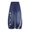 Calça de moletom larga listrada com estrelas estilo retrô americano para homens e mulheres, solta e casual, versátil, com caimento relaxado, adequada para o outono