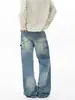 Muxi Roupas Estilo Rua Americano Jeans de Botão Lenhador para Homens, Vibe de Outono Calças de Trabalho Flare Wide-Leg Vintage