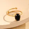 Moda Transfronteriza Simple Anillo de Acero Inoxidable con Circonita Oval Engastada en Garras Anillo Abierto de Lujo Ligero de Alta Gama Europeo y Americano Venta Directa