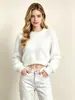 Venta al por mayor transfronteriza desde la fábrica de origen: Suéter corto de punto de imitación de piel de visón para otoño e invierno para mujer, cuello redondo, suave y acogedor, de cintura alta, top de punto cropped