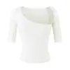 Camiseta Morada Asimétrica de un Hombro con Mangas Medias para Mujer, Camisa Base Adelgazante de Verano Ajustada a la Cintura, Top Corto Estilo Puro Deseo
