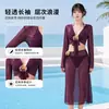Conjunto de Traje de Baño para Vacaciones Realzador de Blanco Puro con Cárdigan Transparente de Manga Larga de Malla, Falda Larga con Cordón Lateral y Traje de Baño para Aguas Termales que Favorece la Figura