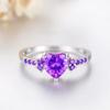 Anel de prata com zircônia e ametista natural para venda quente, anel de casamento de moda com coração e diamante colorido, vendas diretas da fábrica de joias