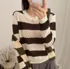 Roupas de Outono 2026 Novo Suéter de Tricô Listrado Vazado de Primavera e Outono para Mulheres, Solto, Casual, Emagrecedor, Versátil, Suéter Top Fino