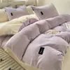 Juego de Cuatro Piezas de Color Liso de Terciopelo de Leche Invierno Engrosado Coral Terciopelo Sábana Funda Nórdica Ropa de Cama Terciopelo de Doble Cara