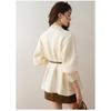 Chaqueta Suéter de Lujo con Solapa Grande Otoño Nuevo Diseño Mangas de Linterna Sueltas Color Sólido Ropa de Abrigo
