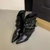 2026 Estilo Coreano Elegante Moderno Chique Outono/Inverno Bico Fino Franzido Botas Moda Versátil Salto Grosso Fivela Meia-Panturrilha Botas