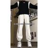 Calças Cinza Brancas Masculinas Outono e Inverno Americanas High-end Fashional Marca Solta Casual Pé-de-bico Calças Esportivas Cropped Calças de Moletom
