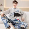 Pijama para Hombre Manga Larga Algodón Puro Primavera y Otoño Delgado Estudiante Joven Dibujos Animados Ropa de Casa Holgado Tallas Grandes Traje