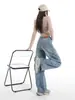 Jeans estilo americano com barra curva para mulheres, novo outono/inverno 2026, cintura alta, solto, modelador, perna reta, calça casual de perna larga