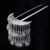 Sino dos Ventos Étnico Grampo de Cabelo com Borla Curta Grampo de Cabelo Prata Imitação Miao Placa Crescente Grampo de Cabelo Dong Traje Antigo Hanfu Adorno de Cabeça Miao