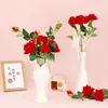 Terciopelo Rojo Rosa Lujo Accesible Serie de Flores Artificiales Sencillas Adornos para Sala de Estar Modernos Decoraciones para Bodas al Aire Libre