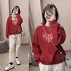 Sudadera Coreana Nueva de Otoño e Invierno con Cuello Redondo Holgada de Manga Larga para Mujer con Estampado de Corazón Look Holgado Adelgazante Top para Mujer de Moda