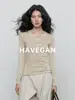 Con Camiseta de Punto de Manga Larga con Cuello Henley Otoñal HAVEGAN para Mujer, Ropa Exterior Adelgazante con Lana, Top Casual