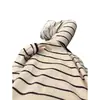 Pijama térmico a rayas de color block casual estilo coreano para mujer, otoño e invierno, talla grande, conjunto cómodo de ropa de estar con manga larga y pantalón largo