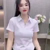 Camiseta Polo de Manga Corta Estilo Europeo para Mujer Tallas Grandes, Diseño Elegante, Nuevo Modelo de Verano, Corte Entallado, Top que Ceñe la Cintura, Moderno
