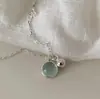 Cobre Blanco Chapado con Plata Gruesa, Collar Simple Geométrico Redondo de Piedra Ojo de Gato, Cadena para Clavícula, Estilo Ins, Minimalista y Elegante, Versátil para Mujeres