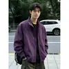 Jaqueta Bomber Roxa Patchwork Desconstruída Gola Alta Masculina Outono Boxy Curta Larga Ombro Normal Jaqueta Baseball Jaqueta Curta Americana