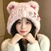 Gorro de punto de peluche con orejas de gato KT para mujer, lindo, hace que la cara se vea más pequeña, cálido, protege los oídos y es adecuado para el invierno