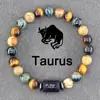 Pulsera con Cuentas de Piedra Natural Zodiacal de Amazon Transfronteriza Doce Signos del Zodiaco Ojo de Tigre Piedra con Imagen Pulsera Venta al por Mayor