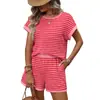 Nuevo Conjunto Casual de Dos Piezas de Moda Europea y Americana TK para Mujer Verano 2026 con Cuello Redondo, Mangas Cortas de Retazos y Pantalones Cortos