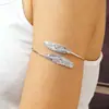 Pulseira de Braço de Metal de Duas Peças com Pena Europeia e Americana, Atacado Transfronteiriço, Anel de Braço Ajustável, Joia de Mão Exagerada Personalizada