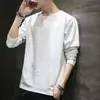 Camiseta de manga larga de otoño, talla grande, camiseta básica para hombre, cuello redondo, corte simple y holgado, camiseta estampada estilo coreano ins