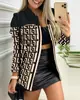 Jaqueta Blazer de Terno Cruzada Outono/Inverno 2024 Novo Estilo de Exportação Amazon Manga Longa Gola Lapela Zíper Estampada